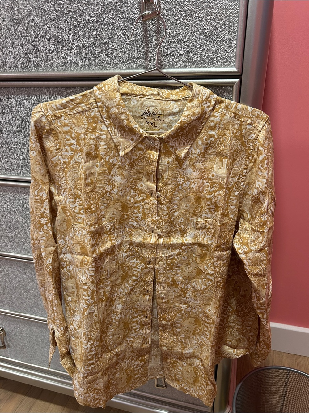 NWT Lilly Pulitzer Linen Seaview Button Down XXL